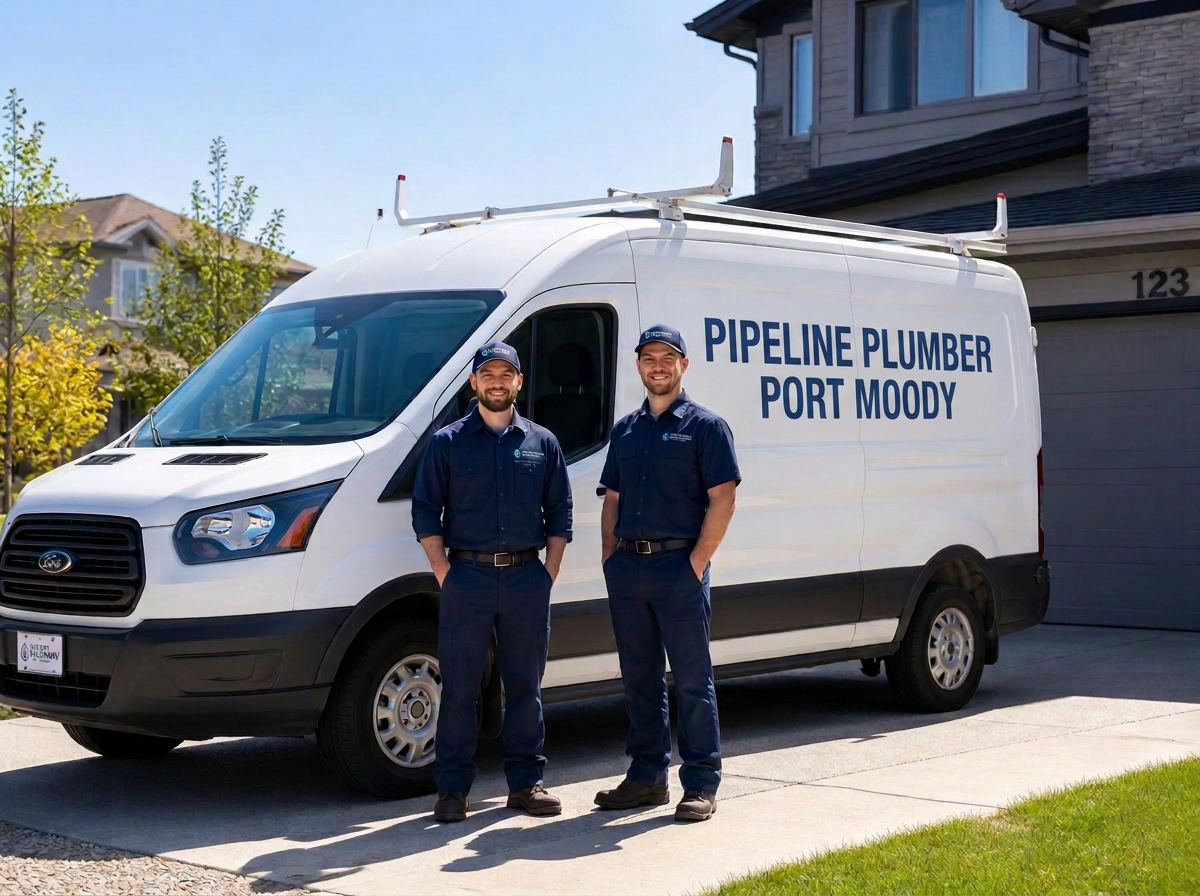 PipeLine Plumber Port Moody service van and technicians at a Port Moody home